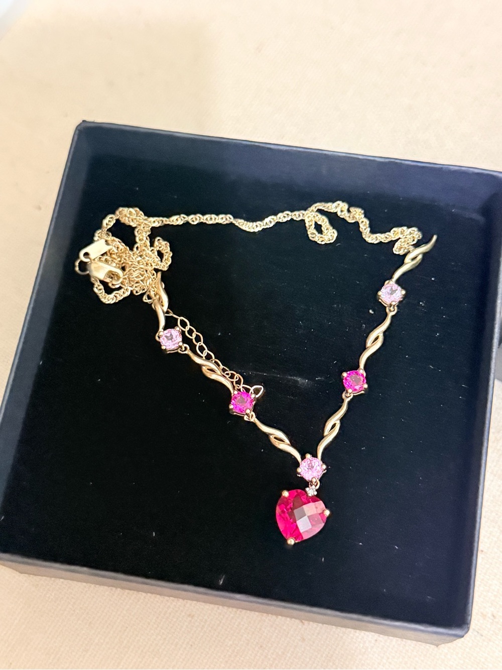 Gold-Tone Necklace with Pink Heart Pendant 10k